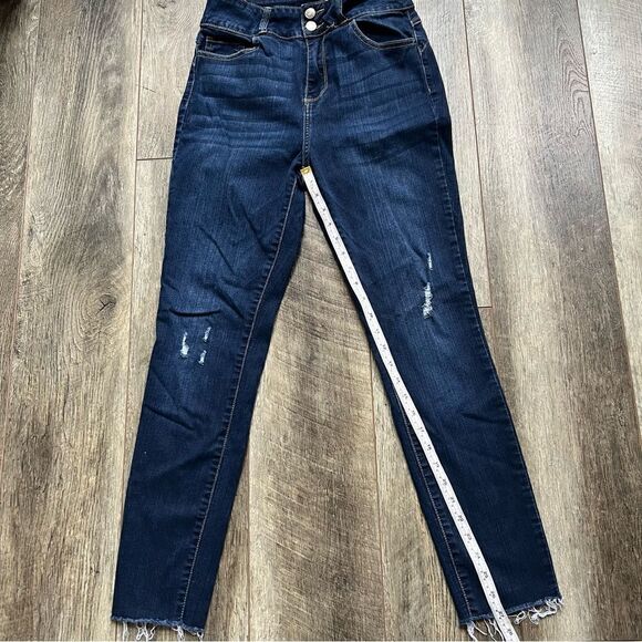 Cello High Rise Skinny Jeans Frayed Hem Lightly Distressed Size 9 Dark Blue - Picture 4 of 12